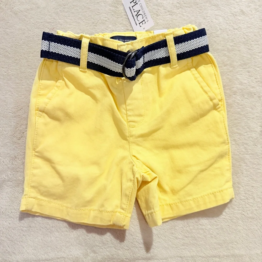 The Children's Place Yellow 100% Cotton Shorts with Navy Belt Sun Valley Size 2T